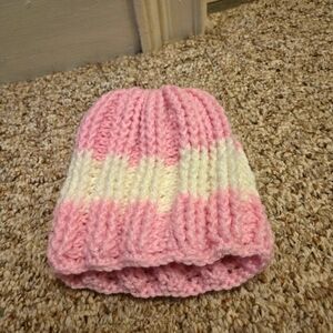 Pink and White Knitted Kids Beanie